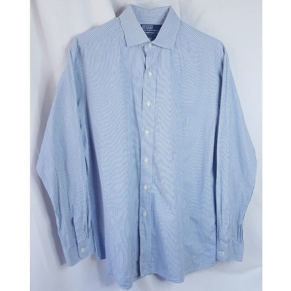 Men's Polo Ralph Lauren Spread Collar Westerton Shirt Size L Blue Stripe Cotton
